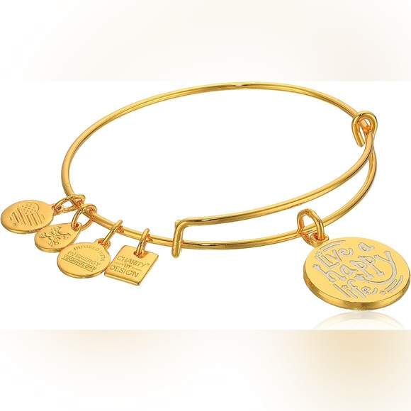 Alex And Ani “Live a Happy Life” Shiny Gold Bangle - Picture 1 of 2